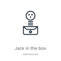 Jack in the box icon. Thin linear jack in the box outline icon isolated on white background from valentines day collection. Line Royalty Free Stock Photo