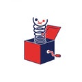 Jack-in-the-box illustration featuring a simple, playful design. The box is colored red and Royalty Free Stock Photo