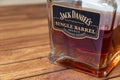 Jack Daniels brand logo. bottle of Jack Daniels. Jack Daniel\'s is a brand of sour mash Tennessee whiskey