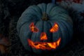 Jack lamp decor fire smile eyes awesome pumpkin in the dark awesome diabolical Royalty Free Stock Photo