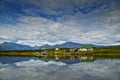 Jack London's lake. Small house on island. reflexions Royalty Free Stock Photo