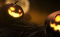 Jack o lantern burning at night. Horror halloween background