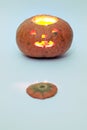 Jack o`lantern with the cut off top. selective focus. with clipping path