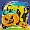 Jack o lantern and dark castle vector image for holiday content