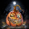 Jack o` Lantern on Halloween 3D illustrated Pumpkin