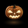 Jack O Lantern halloween pumpkin on black background with light reflection on the floor Royalty Free Stock Photo