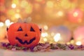 Jack O Lantern Halloween Pumpkin bright with bokeh effect background, bokeh light, Halloween background, holiday celebration Royalty Free Stock Photo