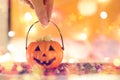 Jack O Lantern Halloween Pumpkin bright with bokeh effect background, bokeh light, Halloween background, holiday celebration Royalty Free Stock Photo