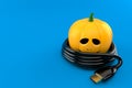 Jack o`lantern with hdmi cable Royalty Free Stock Photo