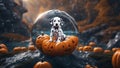 jack o lantern highly intricately detailed photograph of Dalmatian puppy on a halloween pumpkin inside a glass ball