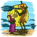 Jack o lantern and kid dress witch suit for halloween content