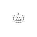 Jack o lantern line pumpkin sticker with mustache isolated on white background.