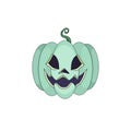 Jack O Lantern made from a green pumkin on white isolated background, vector stock illustration in Cartoon style, concept of Royalty Free Stock Photo