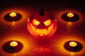 Jack-o-lantern pumpkin candle fire light, Halloween background