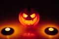 Jack-o-lantern pumpkin candle fire light, Halloween background