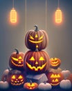 Jack o Lantern pumpkin, Halloween festival, for poster, greeting card, banner, party, invitation, Ai generated, advertising, trick Royalty Free Stock Photo