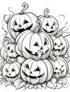 jack-o-lantern pumpkin stack, Halloween black and white picture coloring book