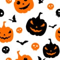 Jack o Lantern Pumpkins and Skulls Halloween themed Seamless Pattern Royalty Free Stock Photo