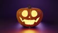 Jack-o-lantern, Smile Pumpkin, Happy Halloween 3D illustration on dark purple background