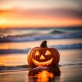 Jack-o-Lantern On a Sunset Beach