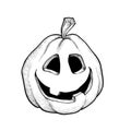Jack O\' Lanterns Black And White Icon. Pumpkin Sketch. Vector Illustration Of Vegetable Outline. Simple Monochrome Image