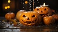 A jack-o-lanterns with water dripping from a candle