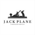 jack plane logo vintage vector illustration icon template design. carpentry tool or equipment logo for professional carpenter Royalty Free Stock Photo