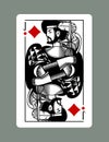 Jack playing card of Diamonds suit in vintage engraving drawing style