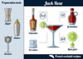 Jack Rose cocktail. Infographic set, recipe illustration Royalty Free Stock Photo