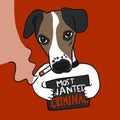 Jack Russell dog smoking cigarette, Most wanted criminal cartoon illustration