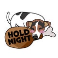 Jack Russell Terrier dog sleeping on big chicken leg hold night cartoon