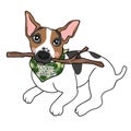 Jack Russell Terrier dog wood stick collector cartoon illustration