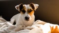 Jack russell terrier lies bored on the couch