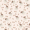 Jack Russell Terrier Vector Seamless pattern. Dog, bone, paw print.