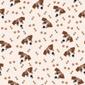 Jack Russell Terrier Vector Seamless pattern. Dog, bone, paw print.