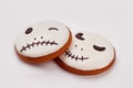 Jack Skellington cookies on white background.