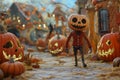 Jack skelliton walking among the pumpkins decorated as Halloween Royalty Free Stock Photo