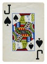 Jack of Spades Vintage playing card - isolated on white Royalty Free Stock Photo