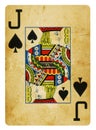 Jack of Spades Vintage playing card - isolated on white Royalty Free Stock Photo