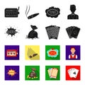 Jack sweat, a bag with money won, cards for playing Bingo, playing cards. Casino and gambling set collection icons in Royalty Free Stock Photo