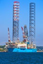 Jack up oil drilling rig in the shipyard for maintenance in Dundee, Scotland, UK