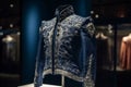 Jacket in blue color with a mysterious silver (white) embroidery