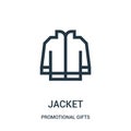 jacket icon vector from promotional gifts collection. Thin line jacket outline icon vector illustration. Linear symbol for use on