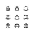 Jacket line icon set. Contains icons such Sweatshirt, Hoody, Sleeveless Jacket and Coat Blazer