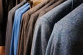 Jackets in men& x27;s store Royalty Free Stock Photo