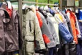 Jackets warm workwear in store Royalty Free Stock Photo