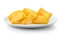 Sweet jackfruit in plate isolated on a white background Royalty Free Stock Photo