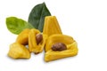 Jackfruit ripe yellow fruit flesh and green leaf