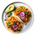 Jackfruit Tacos On White Plate, On White Background