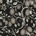 Jackfruit Tree Wallpaper Pattern on Black Background Royalty Free Stock Photo